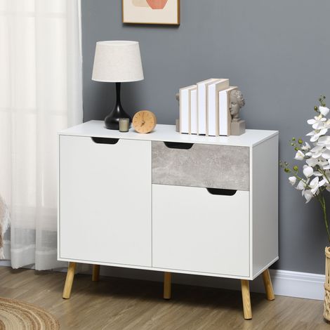 Aparador de Cocina con 2 Puertas y 1 Cajón Estilo Moderno con Patas Inclinadas 98x39x81,5 cm Blanco y Gris (1/5)