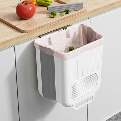Wandmontierter, faltbarer Küchenabfalleimer, 7 Liter, Hängender Schrankabfalleimer (20 x 21 x 12 cm, Grau) (1/5)