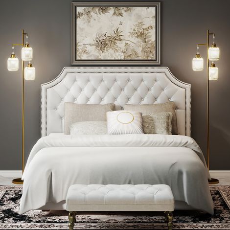 Lampadaire doré 173 cm avec 3 abat-jour en papier tressé, base lestée et interrupteur au pied 60 W pour salon, chambre et bureau (1/5)