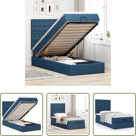 vidaXL Stauraum -  Ottoman-Bett mit Matratze Blau 90x200 cm Stoff (1/5)