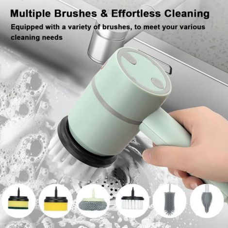 Machine de nettoyage électrique sans fil rechargeable USB - Brosse automatique pour vaisselle Batterie lithium 1200 mAh - Vert (1/5)