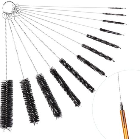 [NIE BENUTZT]12 Stück lange Flaschenreinigungsbürsten, Nylon-Strohhalmbürsten zum Reinigen von Strohhalmen, Weinflaschen, Tassen, Pfeifen, Tastaturen (weiß)