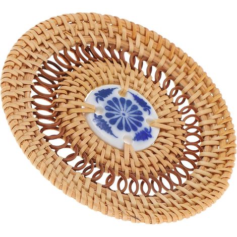 Générique -Verres en Rotin Tissé Naturel, Coussin Isolant Thermique Multifonction pour Tasse d'eau et Thé Chaud, Maison Bureau88CM (1/5)