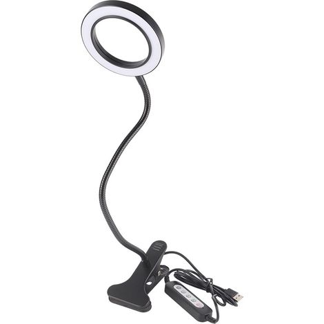 Lampe de bureau LED USB à intensité réglable et à pince, idéale pour le bureau et les tatouages (noir). (1/5)