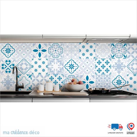 Crédence : Carreaux ciment classique 2 - Couleur Bleu clair - Alu composite - 120 - 60 (1/3)
