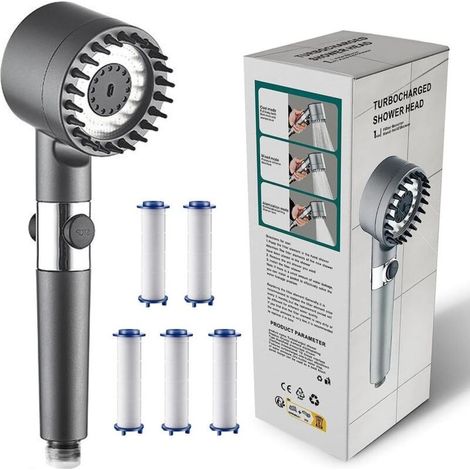 Pommeau de douche multifonction haute pression,3 modes,douchette à haute pression,économie d'eau, pommeau de douche augmentant la pression,douche de massage pour adultes,enfants (5 éléments (1/3)