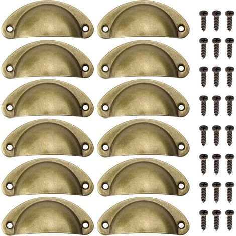12 Möbelgriffe, Bronzeschale, halbmondförmig, aus Messing, mit Schrauben, für Schränke, Schubladen und Kommoden (1/5)