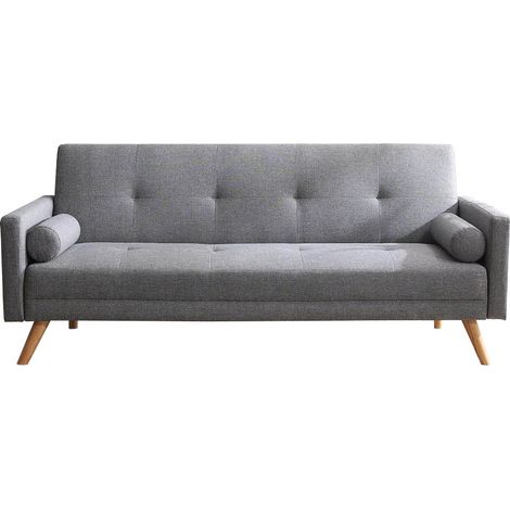 Concept-Usine – Canapé convertible 3 places en tissu gris – Dossier capitonné – Piètement en bois massif – Dimensions 180 x 97 x 87 cm (1/5)