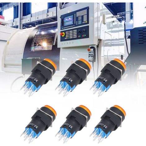 BERM/BEM-LA16-22DS-Y 16 mm Drucktaster, kurzzeitig selbstverriegelnd, rund, mit Kontrollleuchte, 8 Pins, 12 V, 25 Stück, gelb. (1/5)