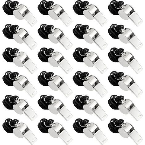 Ecleanfy - Ensemble de 24 sifflets en acier inoxydable avec cordon, idéal pour les entraîneurs, les arbitres et le dressage d'animaux. (1/5)