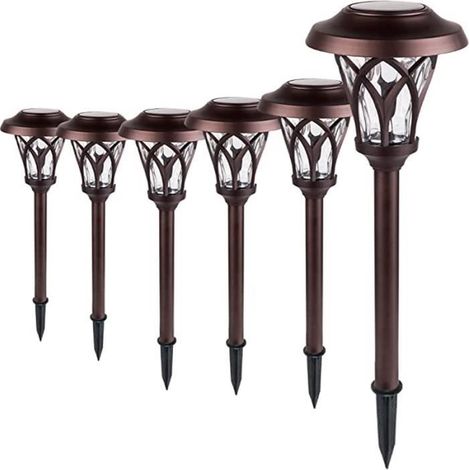 Lampe d'extérieur - FOLAYA - Lot de 6 - Solaire - Étanche - Blanc chaud, marron (1/4)