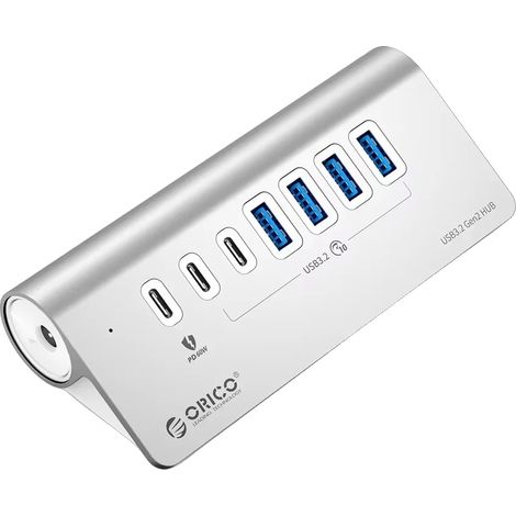 Concentrador USB de 7 puertos, carga rápida, enchufe europeo PD60W de 1 m (1/2)