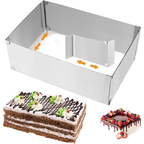 Rectangular Patisserie Frame, Rectangular Patisserie Mould, Extendable Cake Mould for Small and Large Cakes and Pies (Height: 10 cm) (1/5)