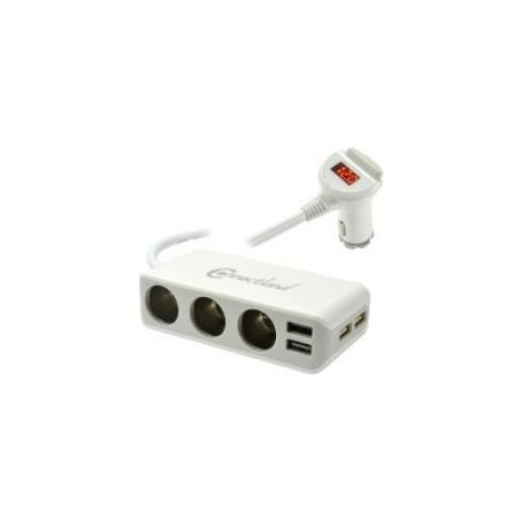 Triple adaptador de encendedor - Connectland - 3 tomas 12V/24V - Cargador USB 6.8A - Protección contra sobretensiones - Cable 1m