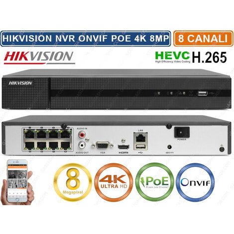 HIKVISION HWN-4108MH-8P NVR 4K HD 8CH 8MPX ONVIF POE H.265+ 80MBPS CLOUD P2P - Capacità Hard Disk: 2TB (1/3)