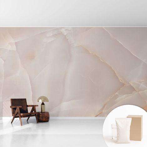 Papier peint intissé à motifs décoratifs pour salon chambre et bureau Décoration murale élégante avec colle Marbre rose 416x254 cm (1/5)
