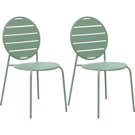 Lot de 2 chaises de jardin dossier rond en métal vert - BACA
