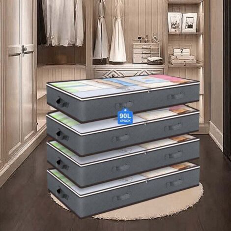 QORVA-Conteneurs de rangement sous le lit de 90 L, organisateurs de placard et bacs de rangement, sacs de rangement pliables sous le lit pour couvertures, serviettes, couettes, pulls, oreillers, draps