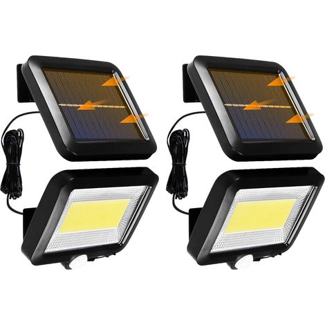 Lot de 2 Lampes Solaires Extérieures 100 LED, 3 Modes de Capteur Lumière de Sécurité avec Cordon de 5 m Applique Murale Extérieure pour Porte d'entrée, Cour, Garage, Clôture