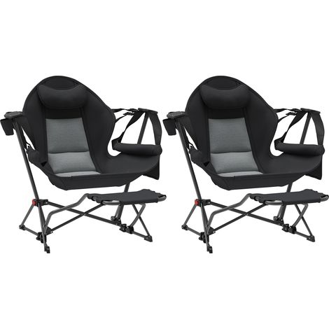 Mécedora de jardín Noir avec reposapiés, reposacabezas, portavasos, bolsillos, charge 120 kg