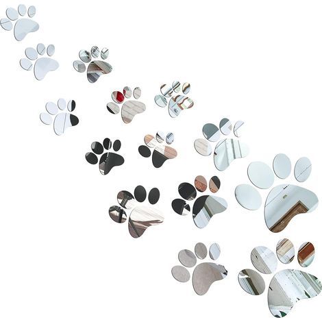 Autocollants miroir de patte de 14 pièces, autocollants de patte en acrylique, décoration de griffe murale amovible, 3 tailles (argent) (1/5)