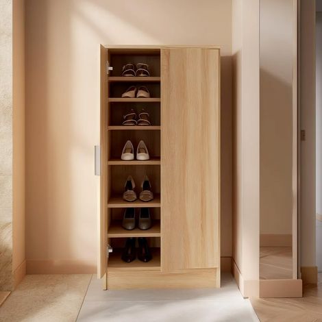Armadio Multiuso 2 Ante Scarpiera Salvaspazio Con 6 Ripiani Estraibili Mobile Porta Scarpe Ingresso Corridoio Camera Ripostiglio Design Moderno Minimal 108 x 55 x 39.6 Cm Colore Rovere - Colore: Rover (1/5)