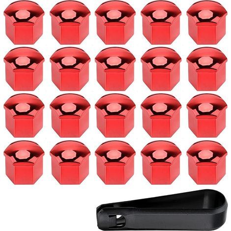 20 Pièces 21mm Capuchon d'écrou de Roue de Voiture Cache-écrous Bouchon d'Écrou de Roue Couvre avec Ensemble Outil de Suppression Rouge (1/5)