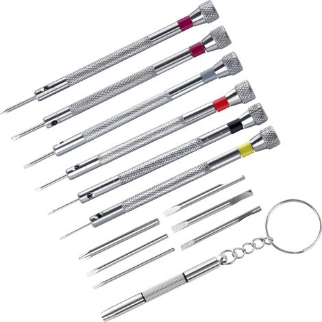 Lot de 6 tournevis de précision 0,8 à 1,6 mm avec 6 lames de rechange supplémentaires et 1 boîte de rangement pour réparation de montres, lunettes, bijoux, travaux (1/5)