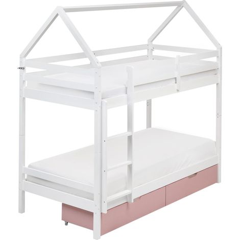 Bunk Bed with Drawers House Pine Wood TERNAS 90 x 200 cm (EU Single) Pink