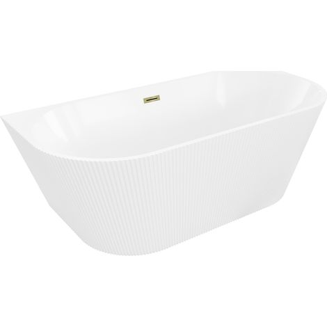 Mexen Oris freistehende wandnahe gerillte Badewanne 170 x 80 cm, weiß, Überlauf gold - 52871708000-50 (1/5)