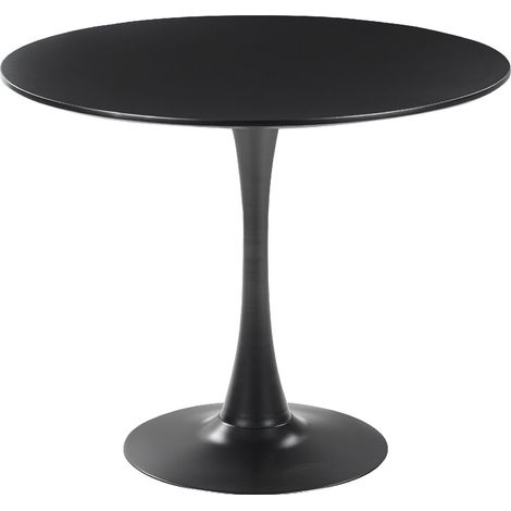 Table Noire avec Plateau Rond 90 cm en MDF et Pied Unique en Métal Design Traditionnel pour Salle à Manger ou Cuisine Moderne et Scandinave Beliani