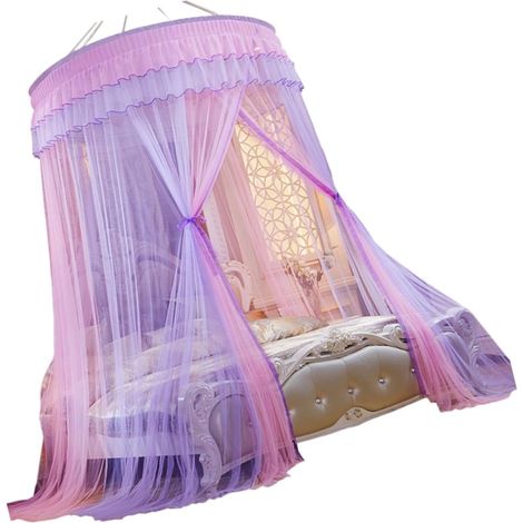 Grande moustiquaire de lit rose suspendue avec dentelle pour (1/5)
