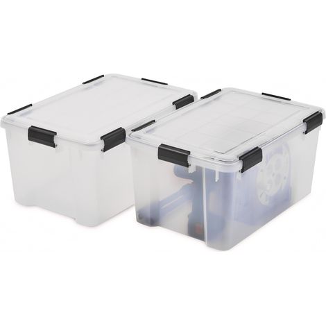 Iris Ohyama, Lot de 2 boîtes de rangement hermétique plastique 50L, Transparent, WB-50 (1/2)