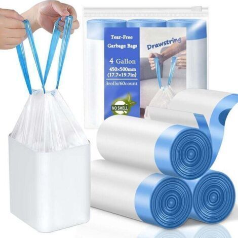 4 Gallon Drawstring Trash Bags, Small Tear-Resistant Trash Bags, Thick Plastic Personal Trash Bags for Bathroom, Home Office and Bedroom (1/4)