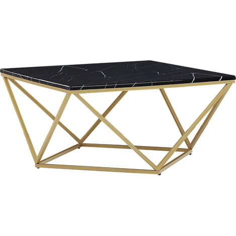 Mesa de centro efecto mármol negro dorado 80 x 80 cm MDF jaula glamour Malibu (1/5)