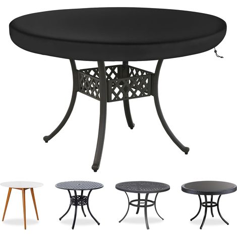 Housse Table de Jardin,420D Oxford Housse Salon de Jardin Exterieur Impermeable, Bache Protection Salon de Jardin avec Corde et Boucle Verrouillage, Anti-UV (Noir, Ø124x10cm) (1/5)