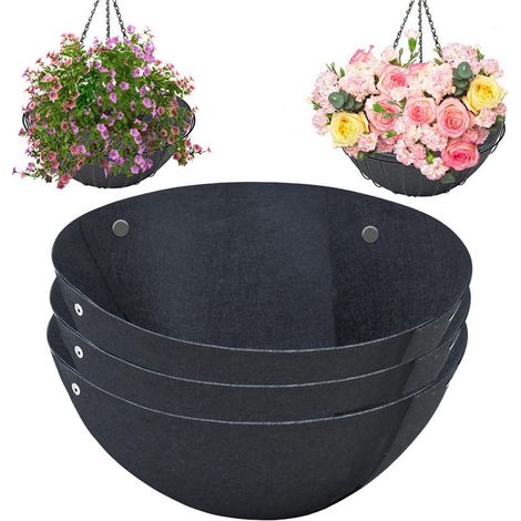 Liner Pour Panier Suspendu - Felt Non Tissé Noir - Diamètre 35 cm et 40 cm - Profondeur 16 cm et 19 cm - Pour Balcon Jardin Intérieur Extérieur - 6 Pièces (1/4)