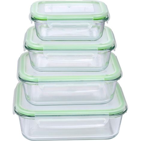 Lot de 4 boîtes de conservation en verre avec couvercle - 4 pièces - Boîte de rangement - Passe au micro-ondes, au congélateur, au dessus et au lave-vaisselle - 370, 640, 1050, 1520 ml (1/5)