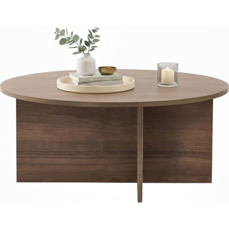 Tavolino da Salotto Simbario, Forma Rotondo, Materiale Piano in Legno Nobilitato, Colore Ripiano Marrone, 90x90x40h cm Marrone Noce