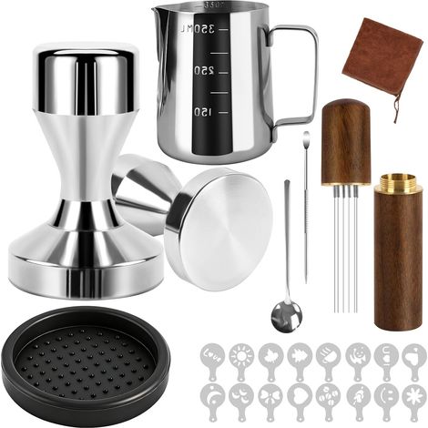 Juego de prensador de café de 51 mm, kit de barista de 23 piezas, accesorio profesional para prensar café espresso, prensa de café de acero inoxidable 304 con alfombrilla de prensado, bolígrafo para a (1/5)