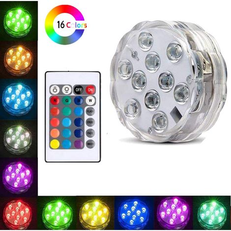 Iluminación subacuática para piscinas, iluminación LED para estanques con control remoto, luces de piscina RGB multicolor, luz impermeable que cambia de color para base de jarrón, acuario, estanque, b (1/5)