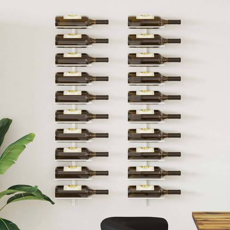 Lot de 2 Casiers vin mural Étagère à bouteille - Casier à vin pour 10 bouteilles Blanc Métal BV506503 - BonneVie (1/5)