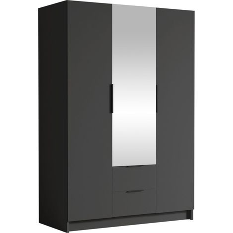 Armario Closico Calvron II, Negro, 216x150x60cm, Puertas de armario: Con bisagras, Número de estantes: 0