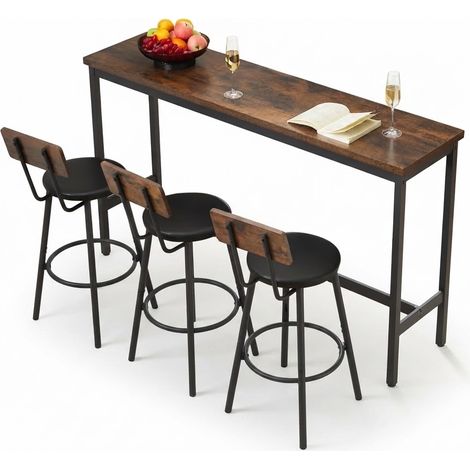 ELVMI Conjunto de Mesa y Taburetes de Bar con 1 Mesa y 3 Taburetes, Tablero de Partículas y Acero, Marrón Rústico (1/5)