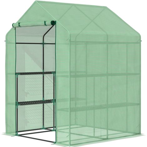 Serra da Giardino con Scaffali 143x138x190 cm in PE e Porta Avvolgibile Verde (1/5)