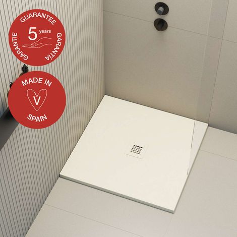 Receveur de douche Poalgi, extraplat, blanc marfil, L.90 x l.90 cm, finition ardoise, série Hos's (1/5)