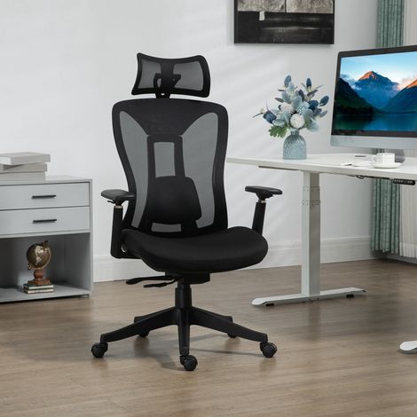 Silla de Escritorio de Malla con Reposacabezas Ajustable Soporte Lumbar y Reposabrazos 3D 70x66x128 cm Negro (1/5)