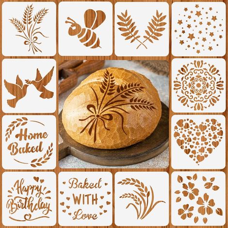 Set of 12 Baking Stencils 15x15cm, Craft Decoration for Bread (1/5)