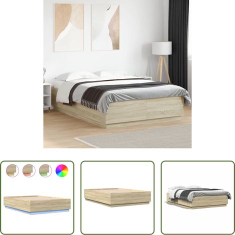 LED-Leuchten - Bettgestell mit LED Sonoma-Eiche 140x200 cm Holzwerkstoff (1/5)