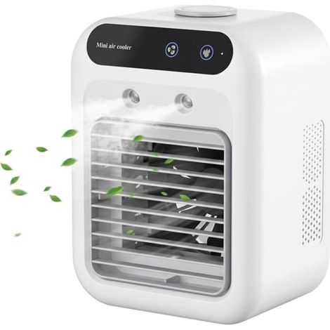Ventilateur climatiseur portable Glacier Breeze, rafraîchisseur d'air par évaporation à 2 vitesses, ultra silencieux, refroidissement instantané, idéal pour la maison et le bureau, blanc. (1/5)